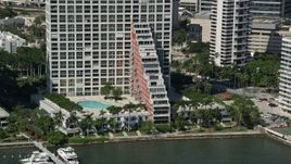 5K aerial stock footage of an apartment building on the shore of Biscayne Bay, Miami, Florida Aerial Stock Footage | AX0031_022