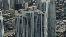 5K aerial stock footage of the top of Riverfront West tower, Downtown Miami, Florida Aerial Stock Footage | AX0031_030