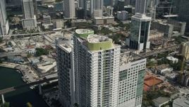 5K aerial stock footage of Latitude on the River skyscraper, Downtown Miami, Florida Aerial Stock Footage | AX0031_031