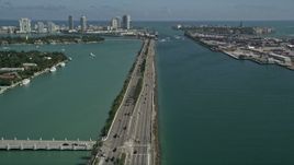 5K aerial stock footage of flying over MacArthur Causeway, revealing South Beach, Miami Beach, Florida Aerial Stock Footage | AX0031_043