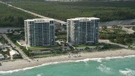 5K aerial stock footage of tracking Renaissance on the Ocean condominium complexes, Hollywood, Florida Aerial Stock Footage | AX0031_098