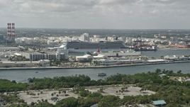5K aerial stock footage of flying by Celebrity Equinox Cruise Ship at Port Everglades, Fort Lauderdale, Florida Aerial Stock Footage | AX0031_102