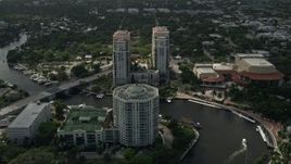 5K aerial stock footage fly over New River, approach condominiums, Downtown Fort Lauderdale, Florida Aerial Stock Footage | AX0031_117