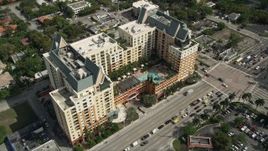 5K aerial stock footage of approaching condominium complex, tilt down, Downtown Fort Lauderdale, Florida Aerial Stock Footage | AX0031_130