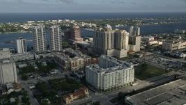 5K aerial stock footage of flying by Trump Plaza and apartment buildings, West Palm Beach, Florida Aerial Stock Footage | AX0032_087