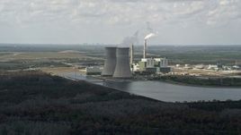 5K aerial stock footage of a coal fired power generation facility, Orlando, Florida Aerial Stock Footage | AX0034_076E