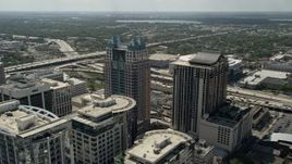5K aerial stock footage of flying over Downtown and approaching SunTrust Center, Downtown Orlando, Florida Aerial Stock Footage | AX0034_088E