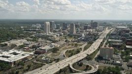 5K aerial stock footage of a wide view of Interstate 4 and Downtown Orlando, Florida Aerial Stock Footage | AX0034_098E