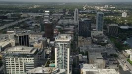 5K aerial stock footage flyby skyscrapers and high-rise office buildings, Downtown Orlando, Florida Aerial Stock Footage | AX0034_111