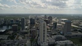 5K aerial stock footage flyby courthouse, office tower and freeway in Downtown Orlando, Florida Aerial Stock Footage | AX0035_004E