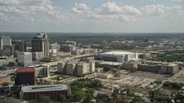 5K aerial stock footage of Amway Center arena, Downtown Orlando, Florida Aerial Stock Footage | AX0035_006