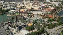 5K aerial stock footage of of Incredible Hulk Coaster at Universal Studios theme park, Orlando, Florida Aerial Stock Footage | AX0035_021
