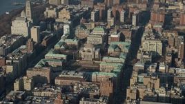 5K aerial stock footage approach the Columbia University campus in New York City, winter Aerial Stock Footage | AX0065_0047E