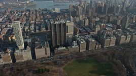 5K aerial stock footage flyby Mount Sinai Hospital and apartment buildings, Upper East Side, New York City, winter Aerial Stock Footage | AX0065_0055