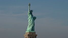5K aerial stock footage of orbiting the Statue of Liberty, New York, winter Aerial Stock Footage | AX0065_0083