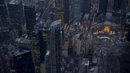 5K aerial stock footage track One57 skyscraper near Columbus Circle in Midtown Manhattan, New York City, winter, twilight Aerial Stock Footage | AX0065_0239