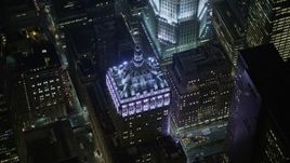 5K aerial stock footage orbit the Helmsley Building in Midtown Manhattan, New York City, winter, night Aerial Stock Footage | AX0065_0341E
