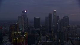 7.6K aerial stock footage of giant skyscrapers in Downtown Los Angeles at sunrise, California Aerial Stock Footage | AX0156_058