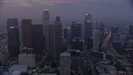 7.6K aerial stock footage of US Bank Tower and the skyscrapers of Downtown Los Angeles, California early in the morning Aerial Stock Footage | AX0156_068E