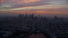 7.6K aerial stock footage approaching the Downtown Los Angeles skyline, California early in the morning Aerial Stock Footage | AX0156_073E