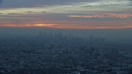 7.6K aerial stock footage of the Downtown Los Angeles, California skyline on a hazy morning Aerial Stock Footage | AX0156_081