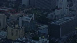 7.6K aerial stock footage of LAPD Headquarters in Downtown Los Angeles, California at sunrise Aerial Stock Footage | AX0156_087