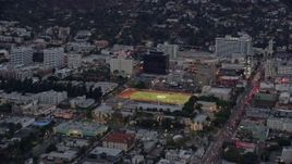 7.6K aerial stock footage of Hollywood High School football field, twilight, Hollywood, California Aerial Stock Footage | AX0158_018
