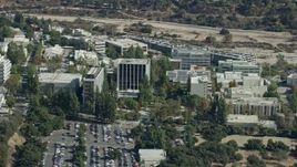 7.6K aerial stock footage close up orbiting of research and development buildings on JPL campus, Pasadena, California Aerial Stock Footage | AX0159_078E