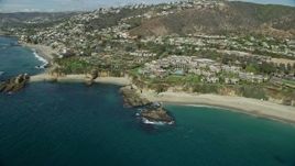 7.6K aerial stock footage of Treasure Island Beach and Montage Laguna Beach hotel in Laguna Beach, California Aerial Stock Footage | AX0159_207