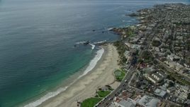 7.6K aerial stock footage flying over coastline and Heisler Park, Recreation Point, Diver's Cove, Laguna Beach, California Aerial Stock Footage | AX0159_222E