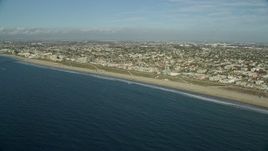 7.6K aerial stock footage approaching Torrance Beach in the seaside city of Redondo Beach, California Aerial Stock Footage | AX0161_034E