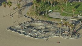 7.6K aerial stock footage of Venice Skate Park on Venice Beach in Venice, California Aerial Stock Footage | AX0161_064E