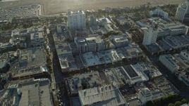 7.6K aerial stock footage of 3rd Street Promenade shops and office buildings in Santa Monica, California Aerial Stock Footage | AX0161_071E