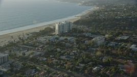 7.6K aerial stock footage of Ocean Towers Condominium Complex and neighborhoods near the coast in Santa Monica, California Aerial Stock Footage | AX0161_083