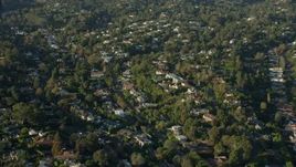 7.6K aerial stock footage passing upscale, tree-lined neighborhoods in Brentwood, California Aerial Stock Footage | AX0161_087