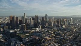 7.6K aerial stock footage approaching the skyline in Downtown Los Angeles, California Aerial Stock Footage | AX0162_003