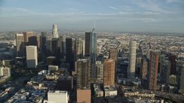 7.6K aerial stock footage flying by the tall skyscrapers in Downtown Los Angeles, California Aerial Stock Footage | AX0162_004E