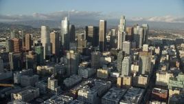 7.6K aerial stock footage of Oceanwide Plaza and a view of tall skyscrapers in Downtown Los Angeles, California Aerial Stock Footage | AX0162_007E