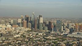 7.6K aerial stock footage of a group of tall skyscrapers in Downtown Los Angeles, California Aerial Stock Footage | AX0162_028