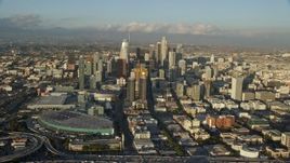 7.6K aerial stock footage of Downtown Los Angeles, California, seen from the interchange and convention center Aerial Stock Footage | AX0162_036E