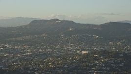 7.6K aerial stock footage of the Hollywood Sign and Griffith Observatory seen from Silver Lake, California Aerial Stock Footage | AX0162_043E