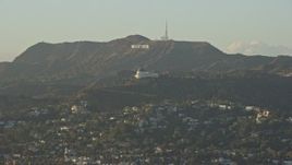 7.6K aerial stock footage of the Hollywood Sign and Griffith Observatory in Los Angeles, California Aerial Stock Footage | AX0162_045