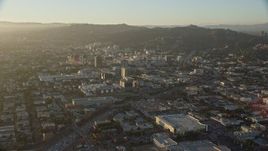 7.6K aerial stock footage approaching office buildings in Hollywood, California Aerial Stock Footage | AX0162_054