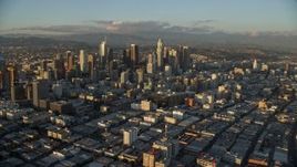 7.6K aerial stock footage of a view of towering skyscrapers and high-rises in Downtown Los Angeles, California Aerial Stock Footage | AX0162_066