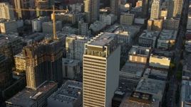 7.6K aerial stock footage orbiting Transamerica Center at twilight in Downtown Los Angeles, California Aerial Stock Footage | AX0162_068