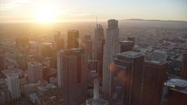 7.6K aerial stock footage orbiting of US Bank Tower at sunset in Downtown Los Angeles, California Aerial Stock Footage | AX0162_082E