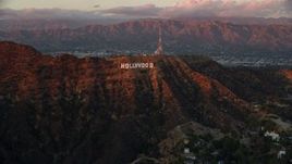 7.6K aerial stock footage of the Hollywood Sign at twilight in Los Angeles, California Aerial Stock Footage | AX0162_101E