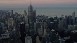 4K aerial stock footage side view Trump Tower and downtown high-rises, Downtown Chicago, Illinois Aerial Stock Footage | AX0163_0032