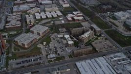 4K aerial stock footage of buildings at the Cook County Jail in West Side Chicago, Illinois skyline Aerial Stock Footage | AX0165_0020