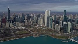 4K aerial stock footage approach Grant Park and skyscrapers in Downtown Chicago, Illinois Aerial Stock Footage | AX0165_0038